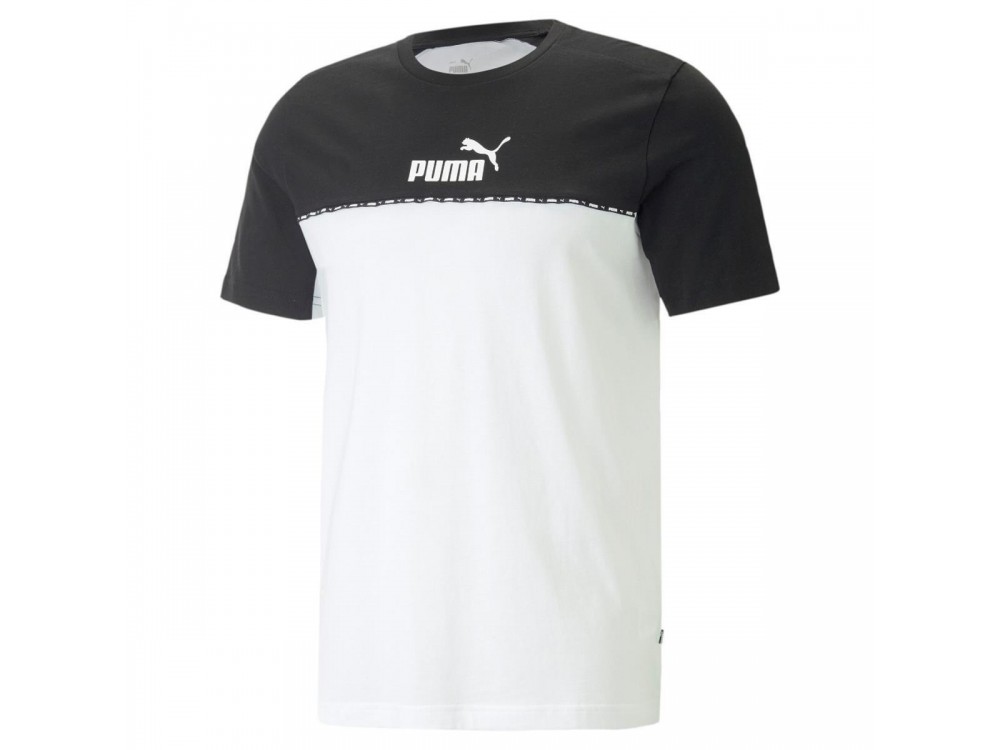 Camiseta Puma Hombre ESS+ Block Tape Tee Blanco y Negro 673341 01